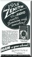 1938 Advertisement for Zenith Radios.